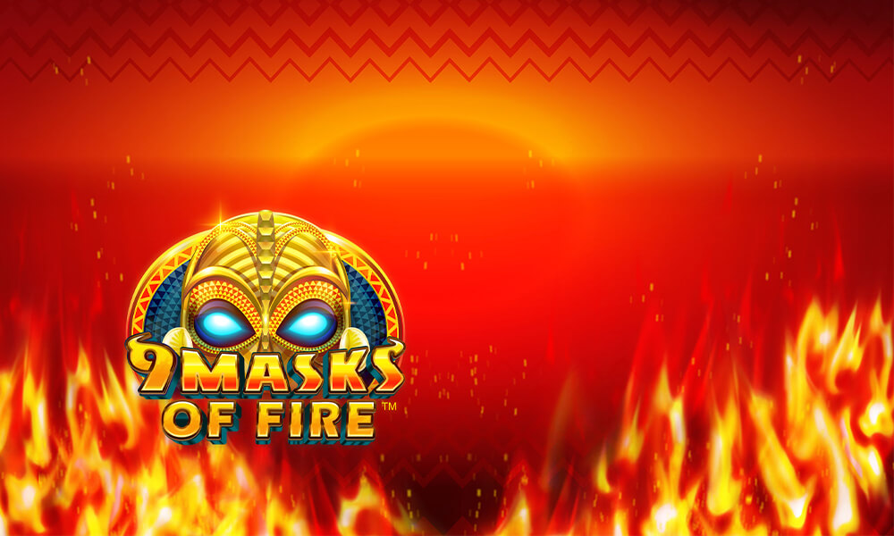 9 Masks of Fire logo with red flames background