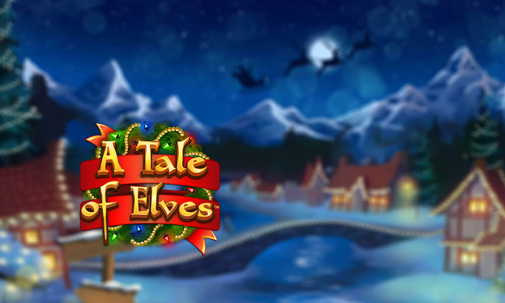 A Tale of Elves logo with blurred Nordic village background