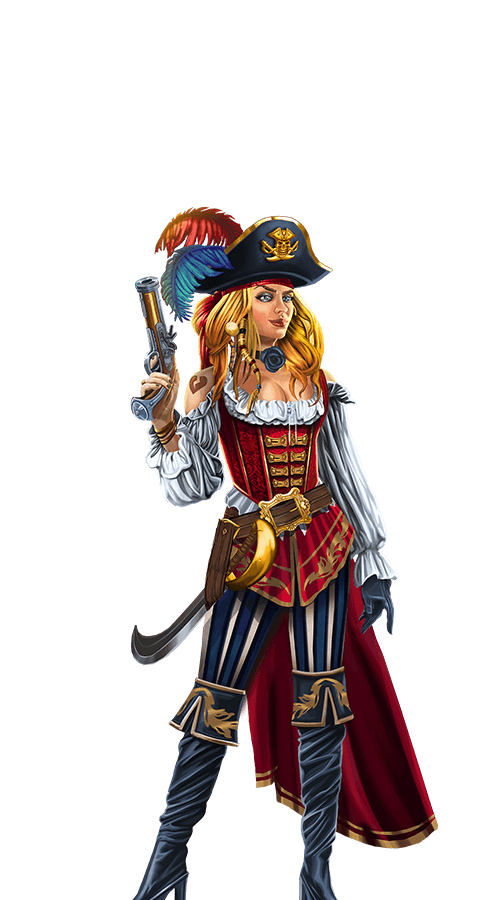 Blonde haired female pirate holding pistol