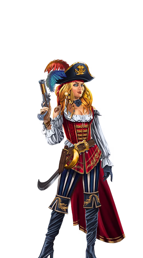 Blonde haired female pirate holding pistol