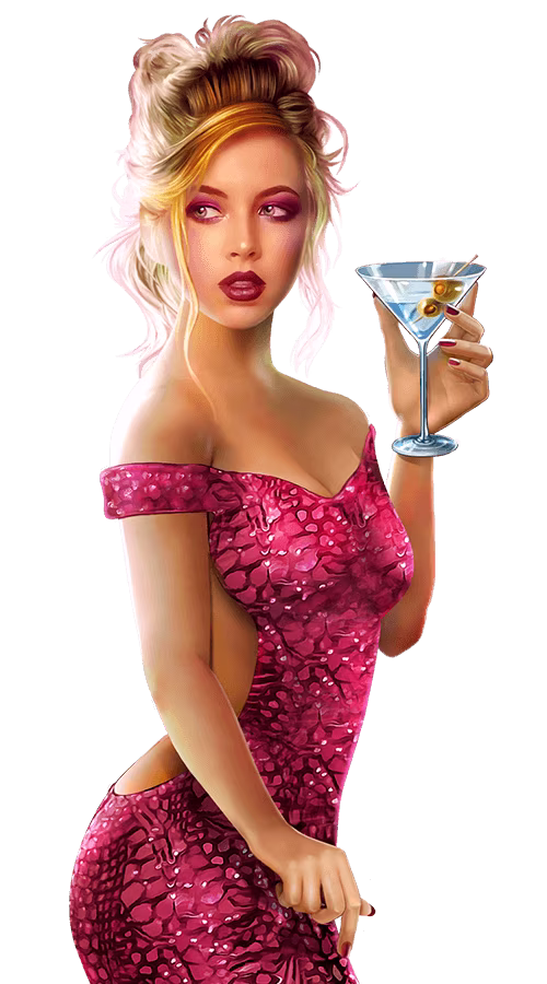 Female in pink dress holding martini glass