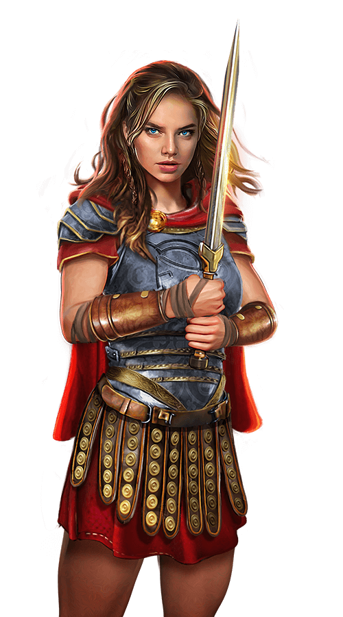Female warrior with blonde hair holding a sword