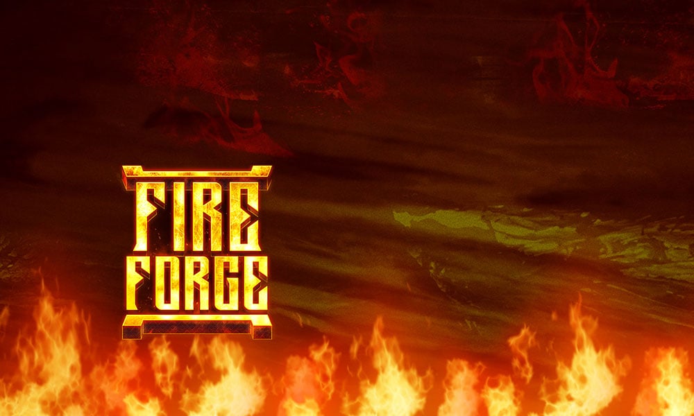 Left aligned Fire Forge logo with hellish background