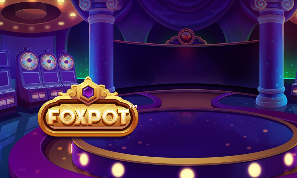 Foxpot logo with casino room background