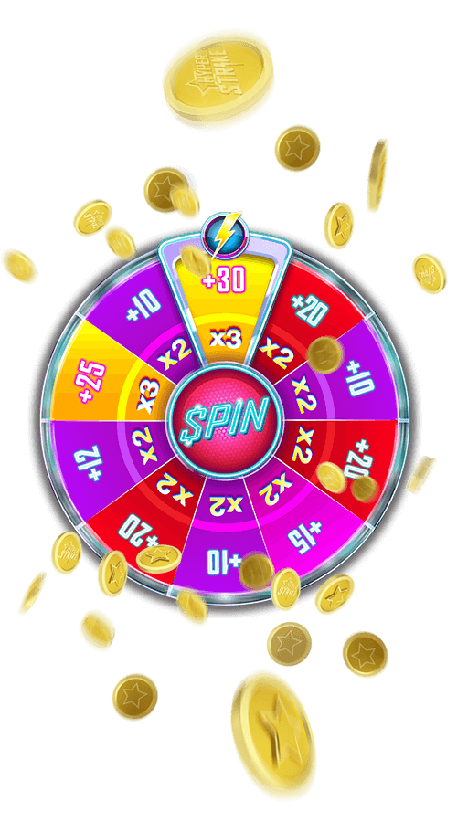 Spinning Hyper Strike wheel with falling gold coins