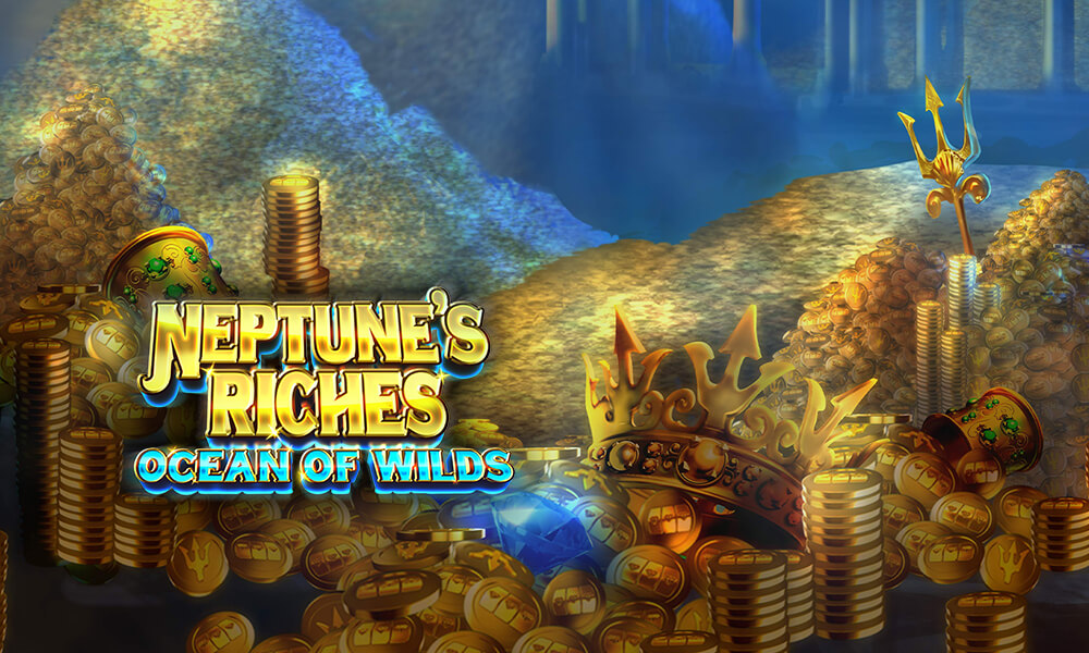 Neptunes Riches logo with sea of gold treasures