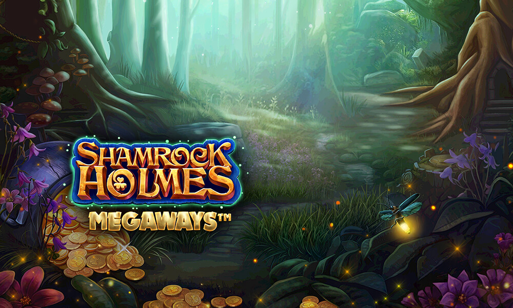 Shamrock Holmes logo in mystical forest