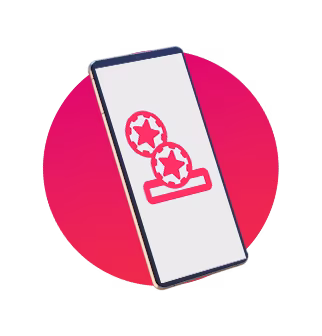 Round red image with a mobile device and two red chip into a slot