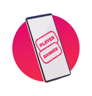 Round red image with a mobile device and text Player and Banker